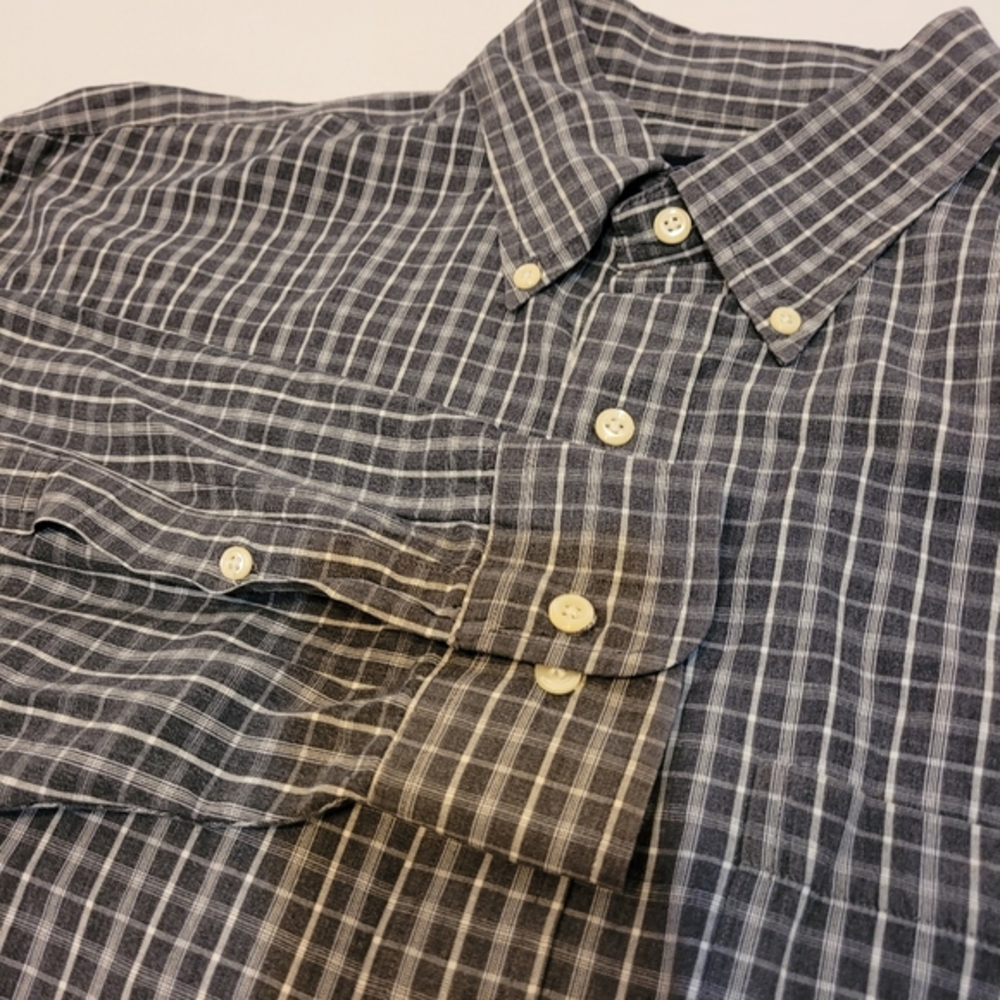 Brooks Brothers Mens Button Up Shirt XL Gray White Plaid